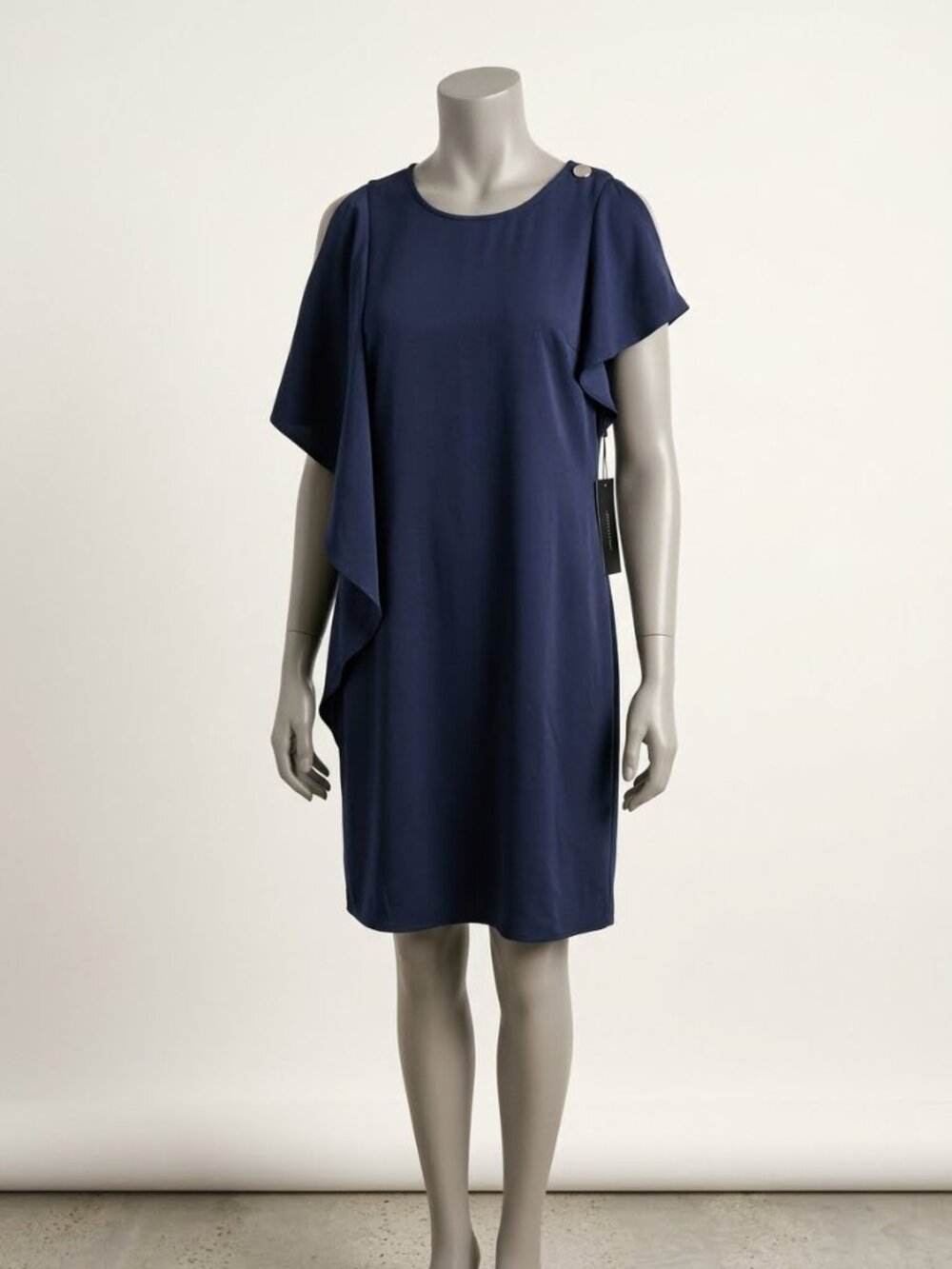 Chico's BLACK LABEL Flutter Sleeve Dress in Midnight Blue Size 0 (US 4)